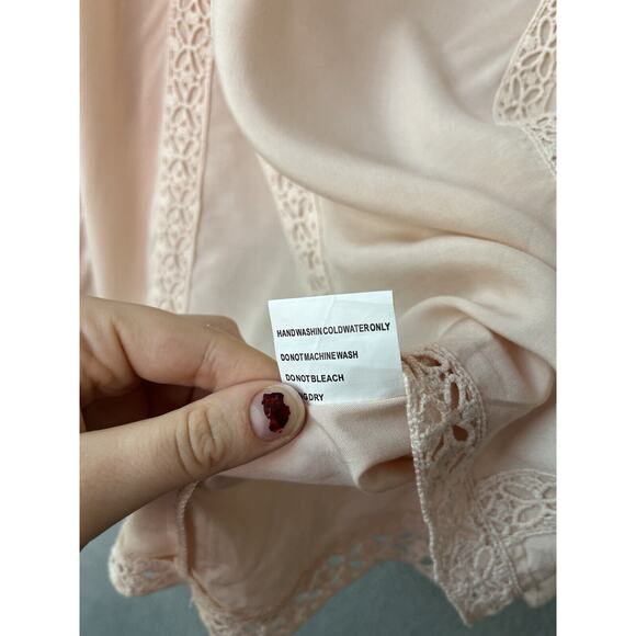 Luna Moon Top Medium Cold Shoulder Long Sleeve Crochet Pink Boho Beach Blouse - Picture 8 of 13